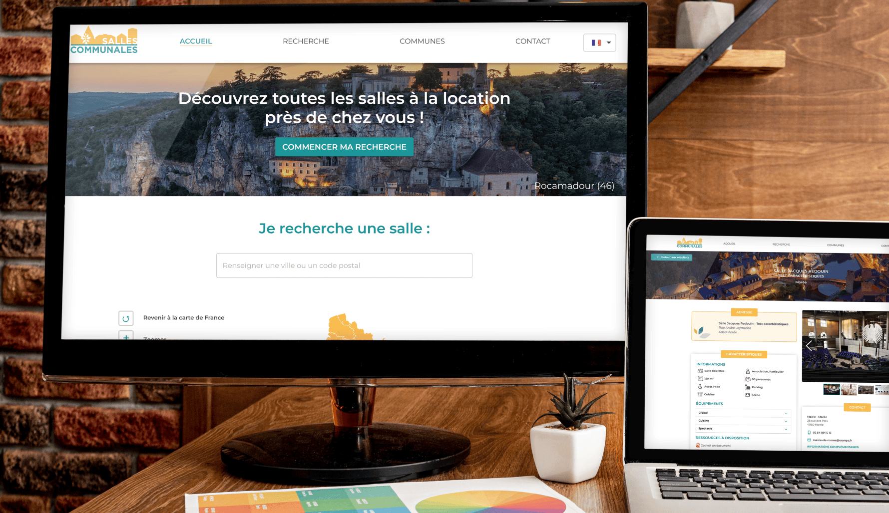 image de deux écrans montrant le site Salles Communales